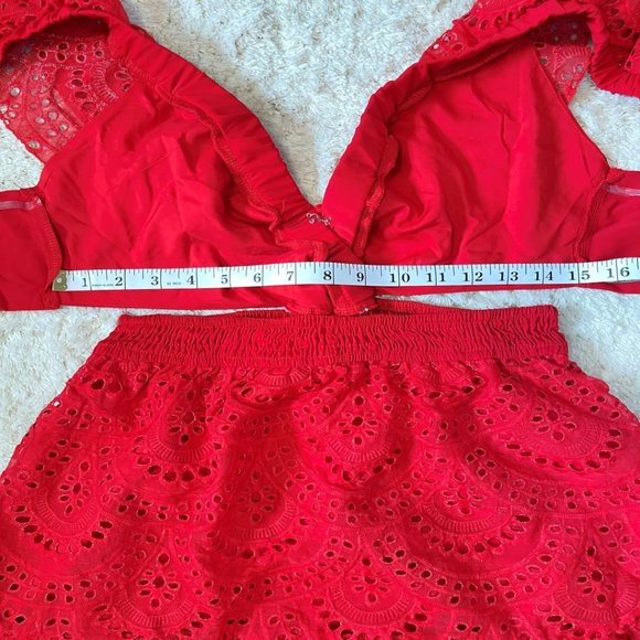 Chicways Red Ruffled Cut Out Mini Dress - Picture 8 of 14